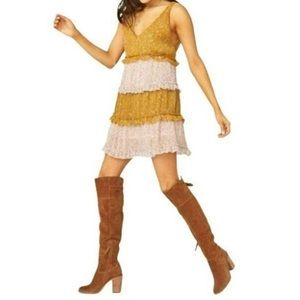 Show Me Your Mumu  Itsy Ditsy Floral Pink and Mustard Ruffle Mini Dress Size XS